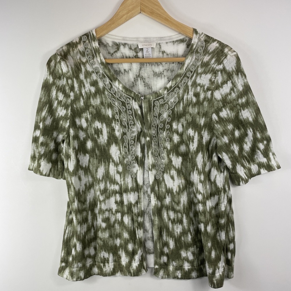 Chicos  Cardigan Womens 2 Large 12 Green Tie Dye Boho Coastal Grandma‎ Lagenlook